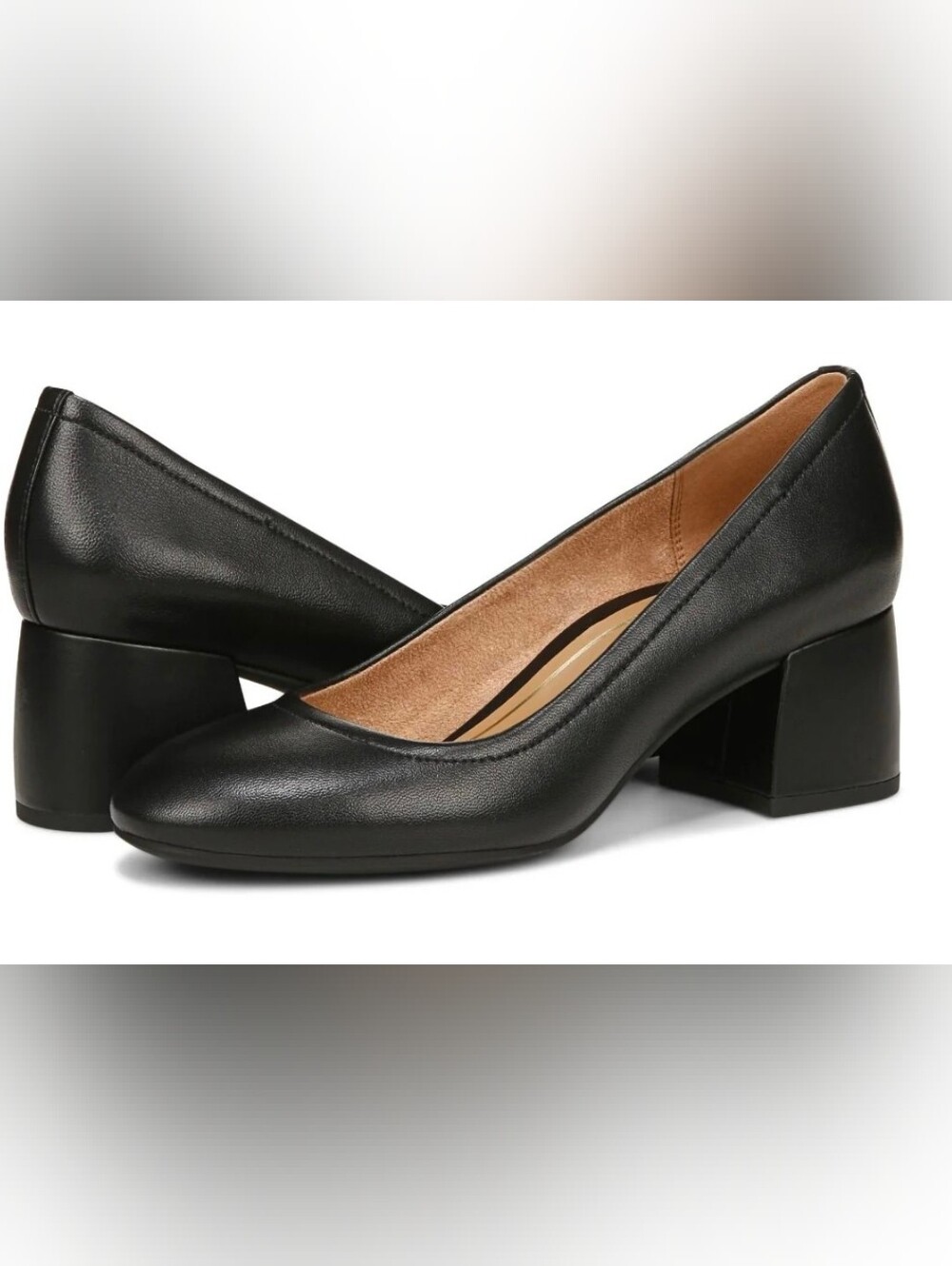Vionic Carmel Black Leather Block Heel Pumps Size 10